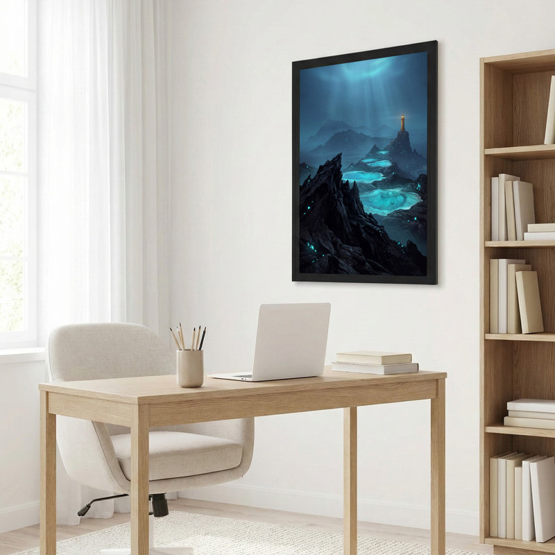 Art mural sur toile, "Phare sur roches dentelées avec piscines bleues", 18"H x 12"W
