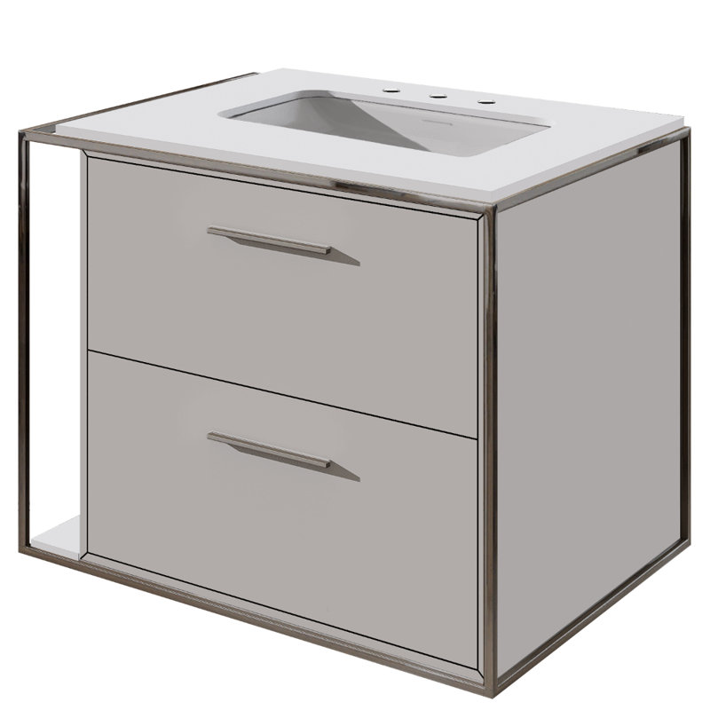 Linea 24" Vanity Base, Polished Stainless Steel, 8" Widespread, Cloud