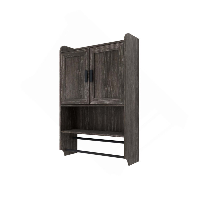 Bathroom Wall Cabinet With Doors, Adjustable Shelf, Towel Bar And Paper Holder, Gray