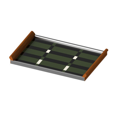 Rectangular Glass Ottoman Tray - 304 Stainless Steel & Solid Wood Oak Decorative Tray
