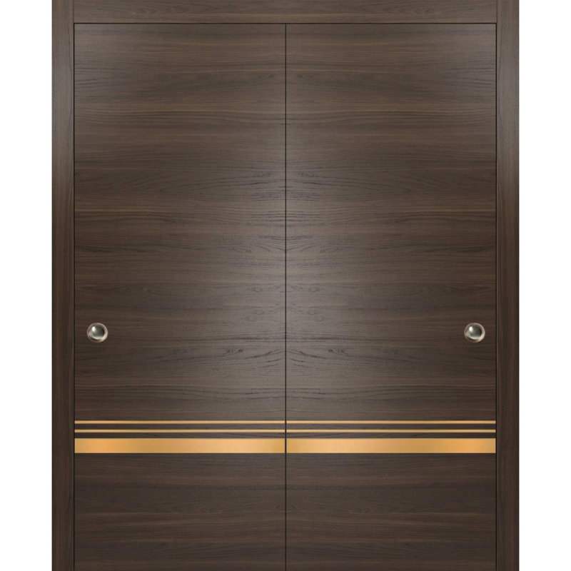 Portes de placard coulissantes à panneaux en bois, Frêne chocolat, 60 po x 80 po
