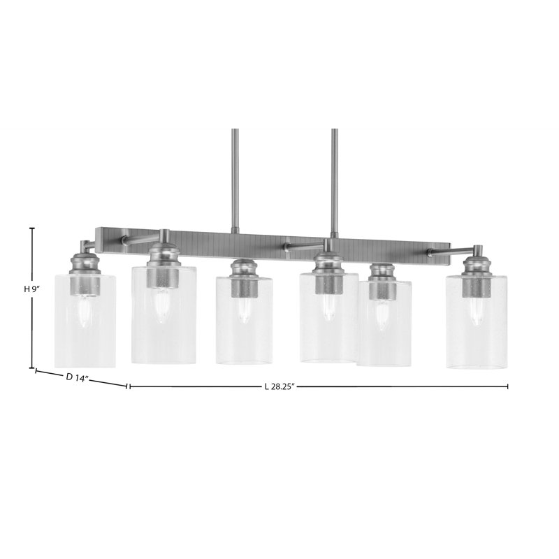 Edge 6 Light Bar Shown With 4" Bubble Glass, Brushed Nickel, Clear