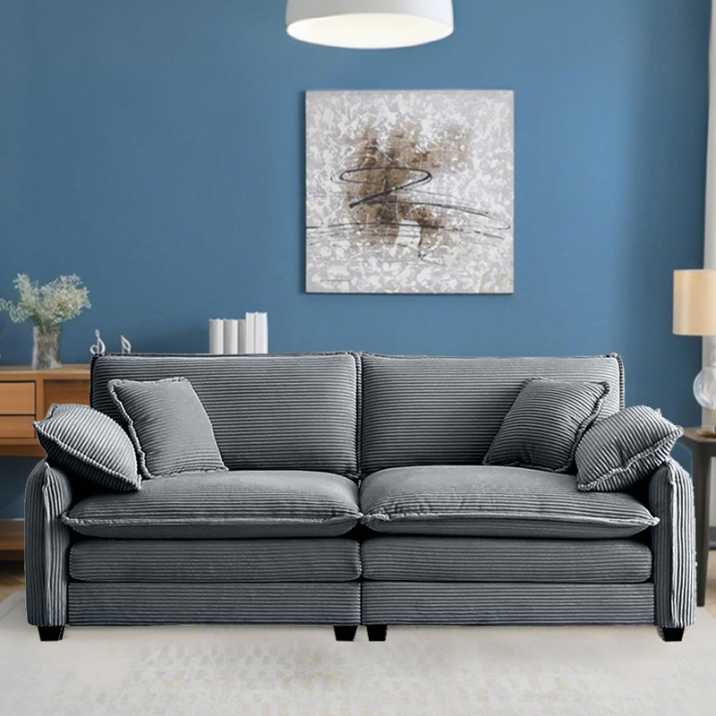 Causeuse en velours côtelé de style moderne 81 po Clevenger, Gris