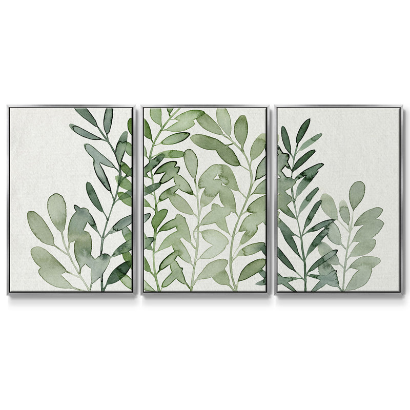 Forage Greens II, reproduction encadrée sur toile 3 pièces, H 36 po x l 75 po x P 2 po, Argent