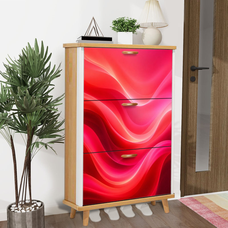 Armoire de rangement pour chaussures avec 3 tiroirs rabattables pour un fond de surface lisse et rouge vif