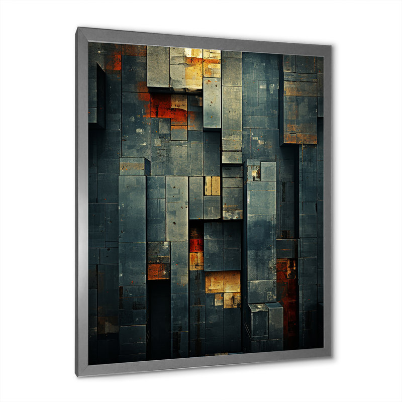 City Blue Retro Minimalisme - impressions géométriques murales modernes, Cadre simple argenté, H 44 po x l 34 po x P 1,5 po