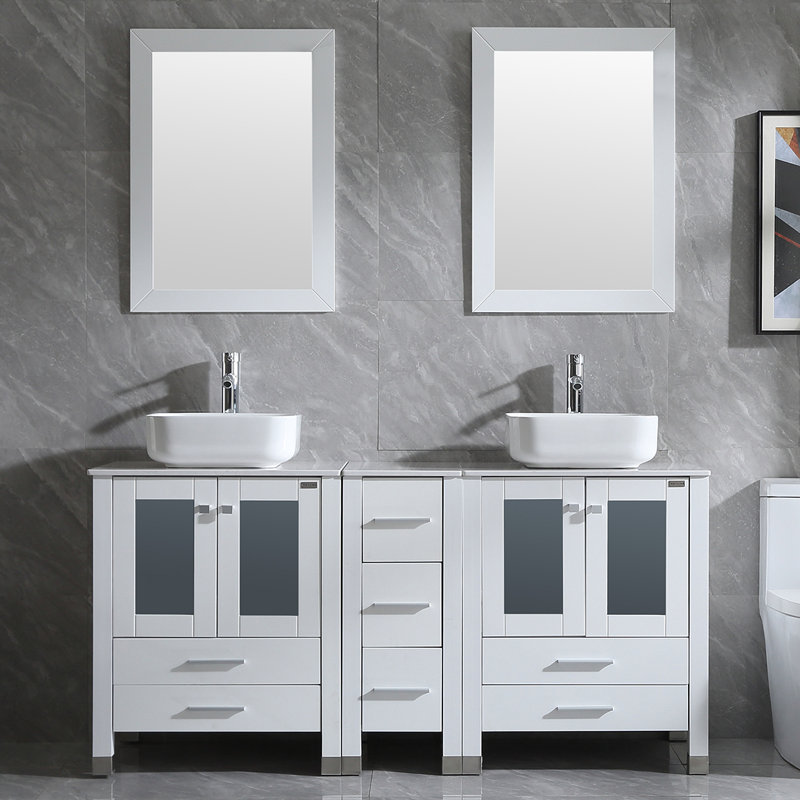 Mandrup 61.5'' Double Bathroom Vanity Set with Mirror, White