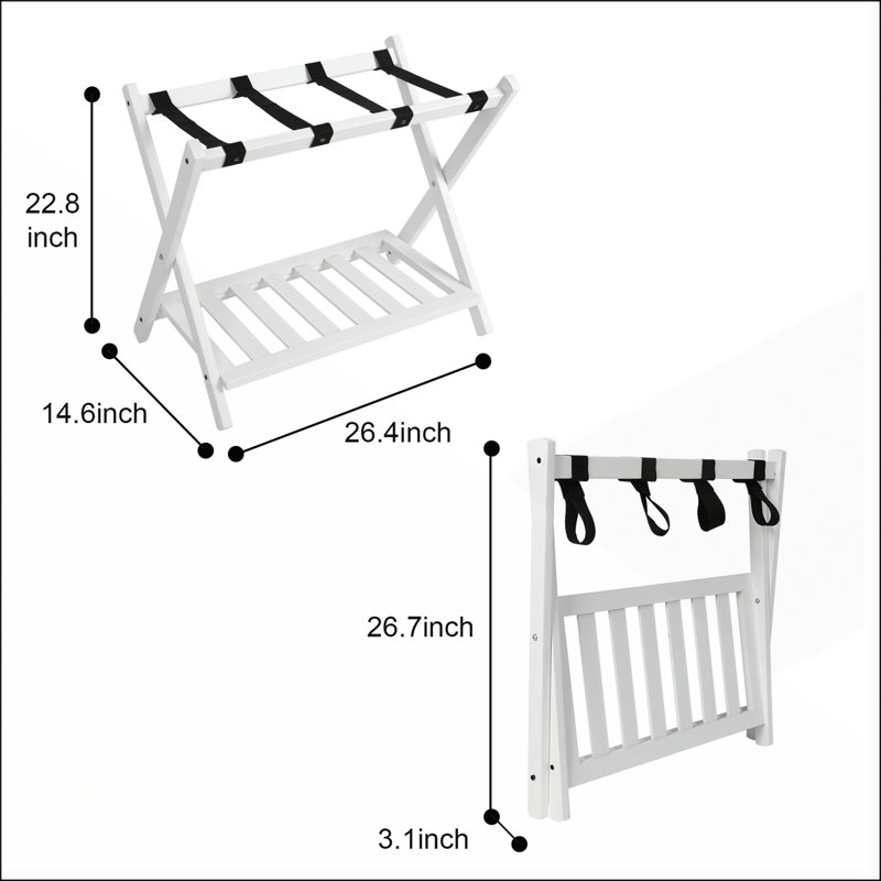 Hofitlead Wooden Luggage Rack, Folding Stand with Storage Shelf for Home and Hotel Use, White