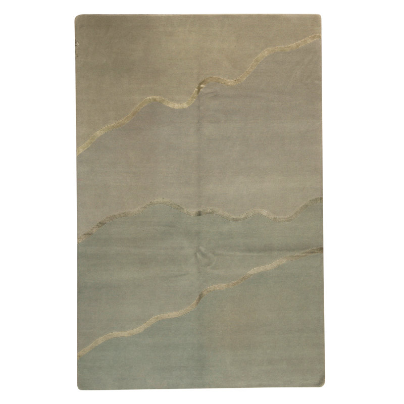 Tapis unique vert / beige de 6 pi 2 po x 9 pi 3 po