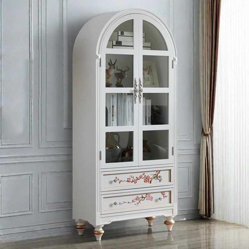 Bibliothèque rétro avec porte en verre et peinture sur bois