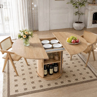 Altoga 47"-64" Modern Ribbed Pedestal Extendable Dining Table for 4-8, Oval Round Kitchen Table with Hidden Storage