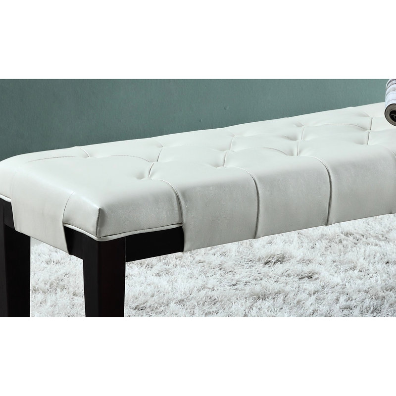 White Faux Leather Bench, Elevates Beauty Of Bedroom, Living Room, And Foyer Bench With Button- Upholstery, Suitable For Room