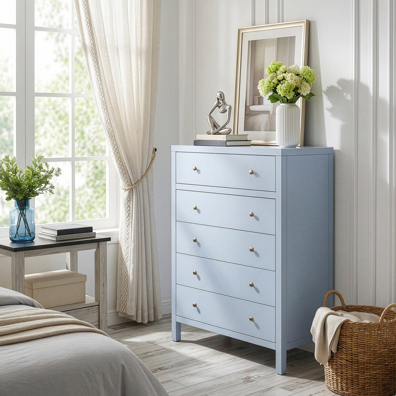 Commode 5 tiroirs Celine, bleu clair, Bleu clair