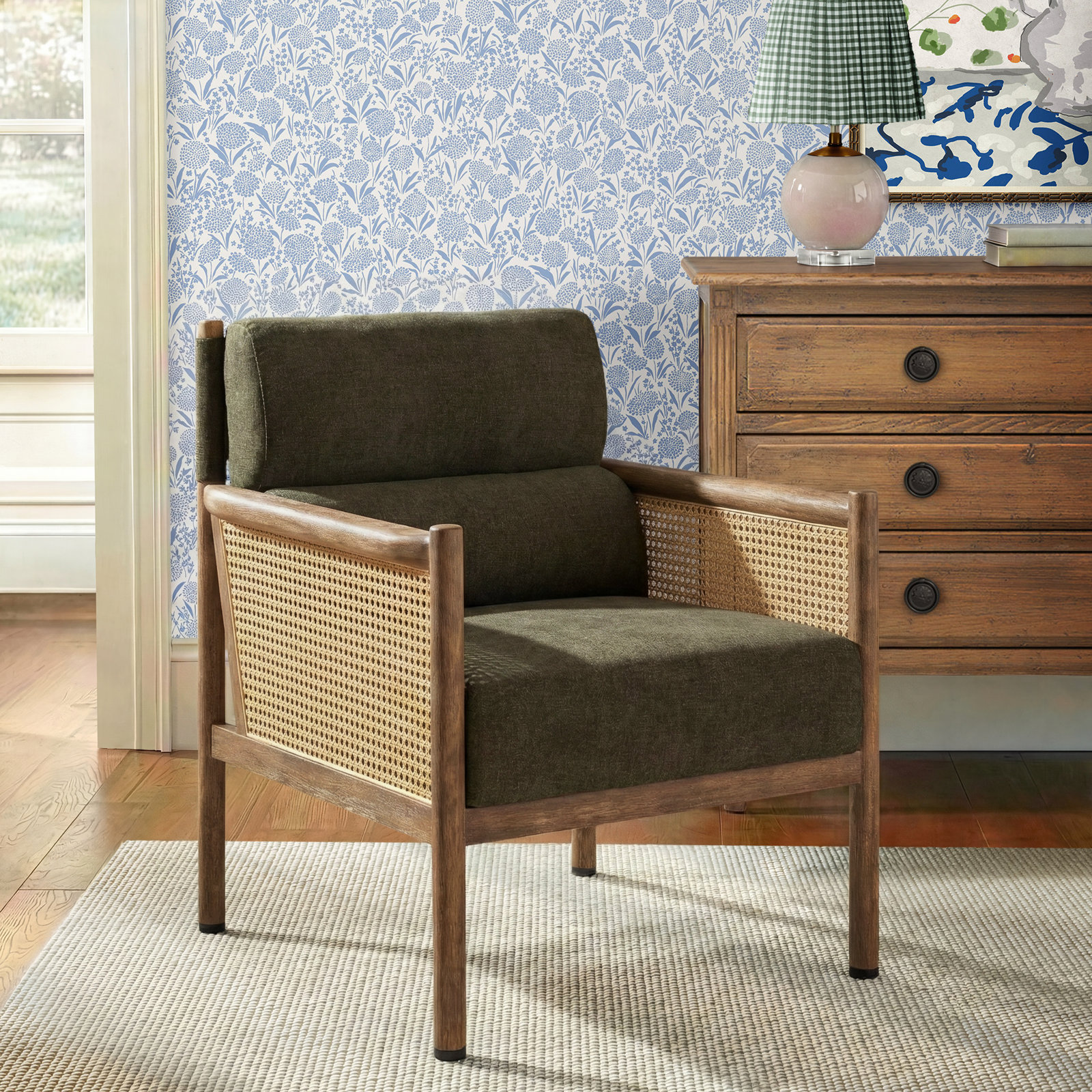 Paralimni Genuine Leather Armchair, Olive 100% Polyester