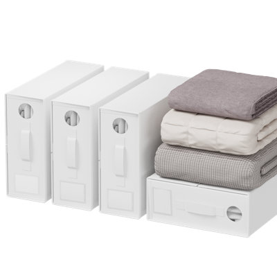 4-Pack Bed Sheet Organizer and Storage Box, Folding Container for Bedding Essentials, Linen Closet Organizer for Sheets, Duvet Covers, or Pillows, Circle Window Design