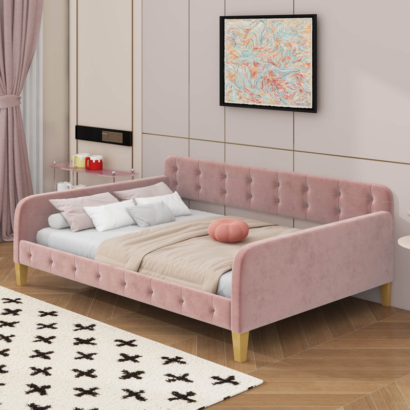Upholstered Daybed With 4 Support Legs, Full, Pink
