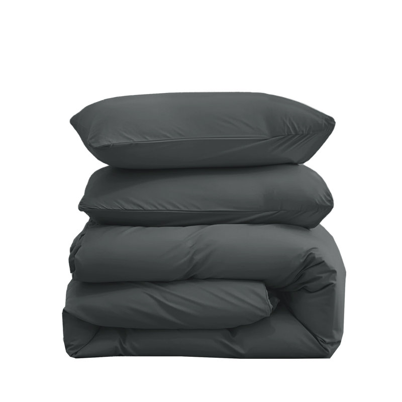 Microfiber Solid Colour Duvet Cover Set, Charcoal, Single Duvet Cover + 1 Pillowcase