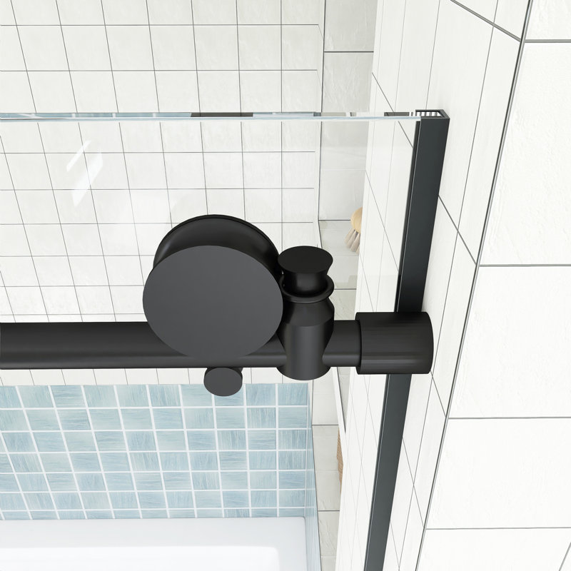 56-60" W × 60" H Single Sliding Semi-Frameless Tub Door, Matte Black