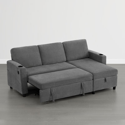  84" Modern 3-Seater Pull Out Sofa Bed L-Shaped Sofa Couch with Storage Chaise