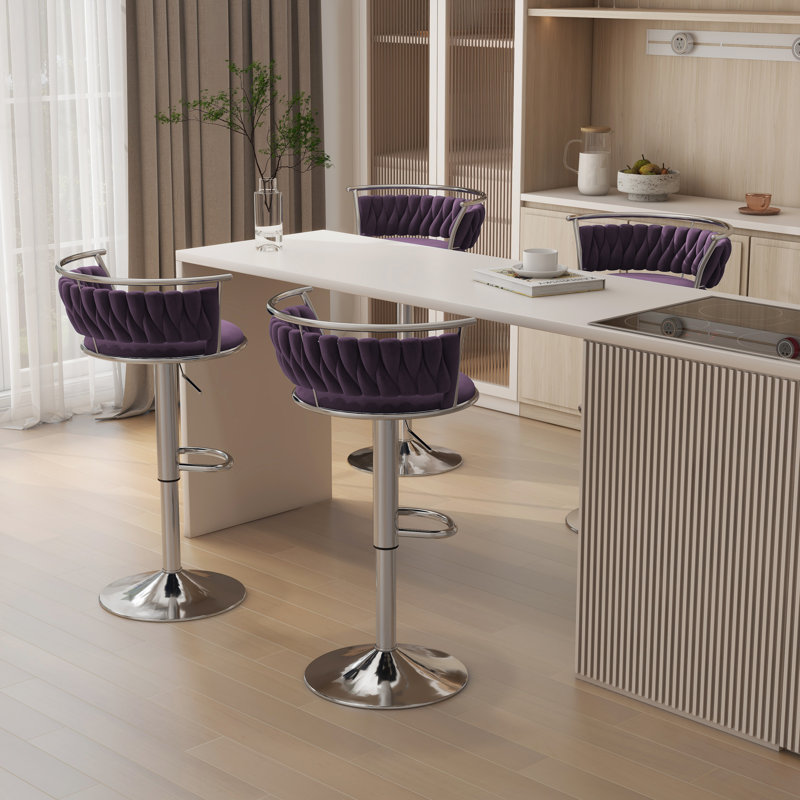 Christal Height Adjustable Swivel Bar Stool, Silver, Purple