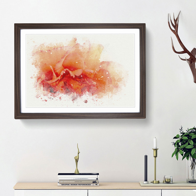 Orange Carnation Flower in Abstract - Picture Frame Graphic Art Print, 62cm H x 87cm W x 2cm D, Walnut Framed