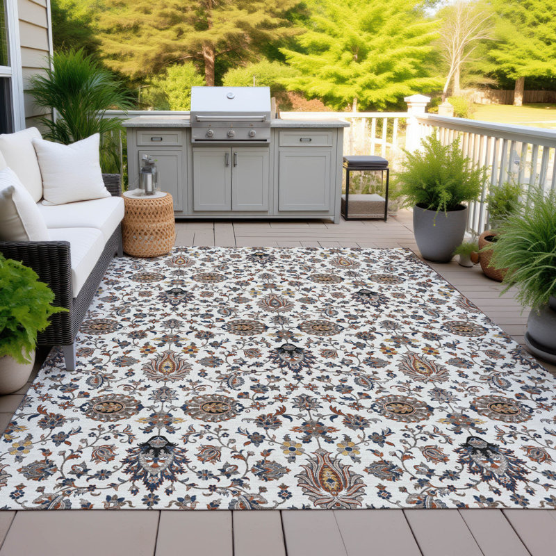 Machine Washable Indoor/Outdoor Husby ACN2192 Global Rug, Rectangle 10' x 14'