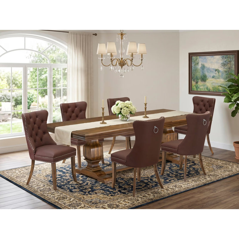 L'ensemble de salle à manger 7 pièces contient une table de cuisine rectangulaire et 6 chaises modernes en polyester bourgogne, noyer antique