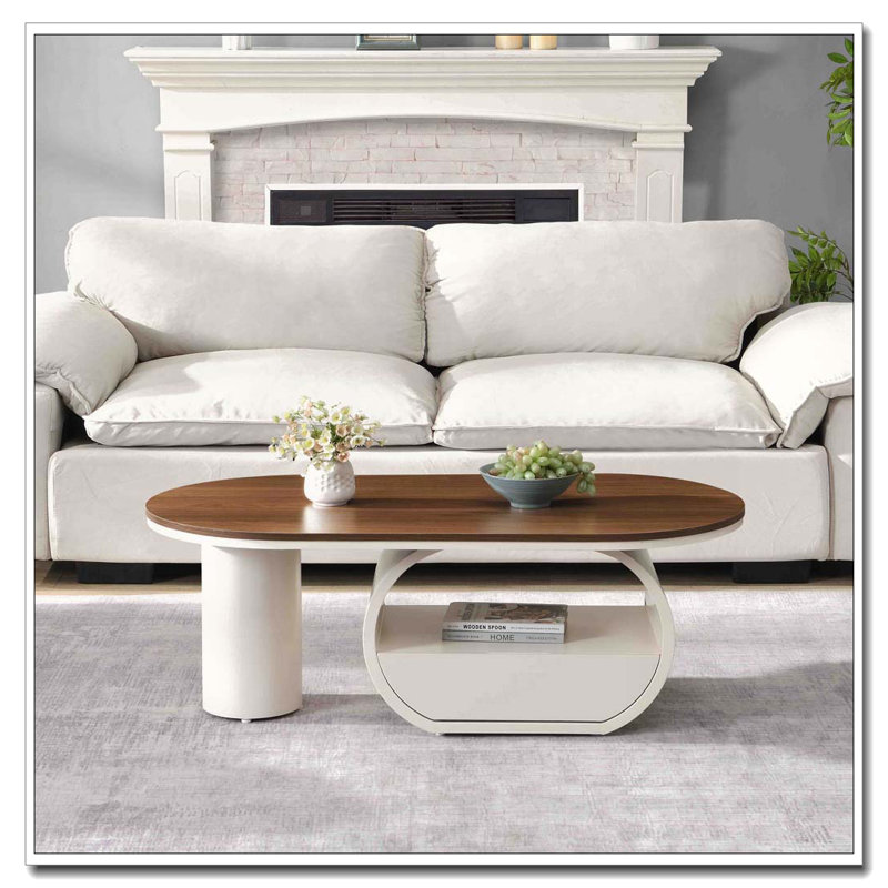 Table basse ovale 47,24 po, Brun antique / blanc, Bois