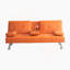 Canapé-lit de bureau multifonctionnel en cuir orange avec table pliante double et conception peu encombrante