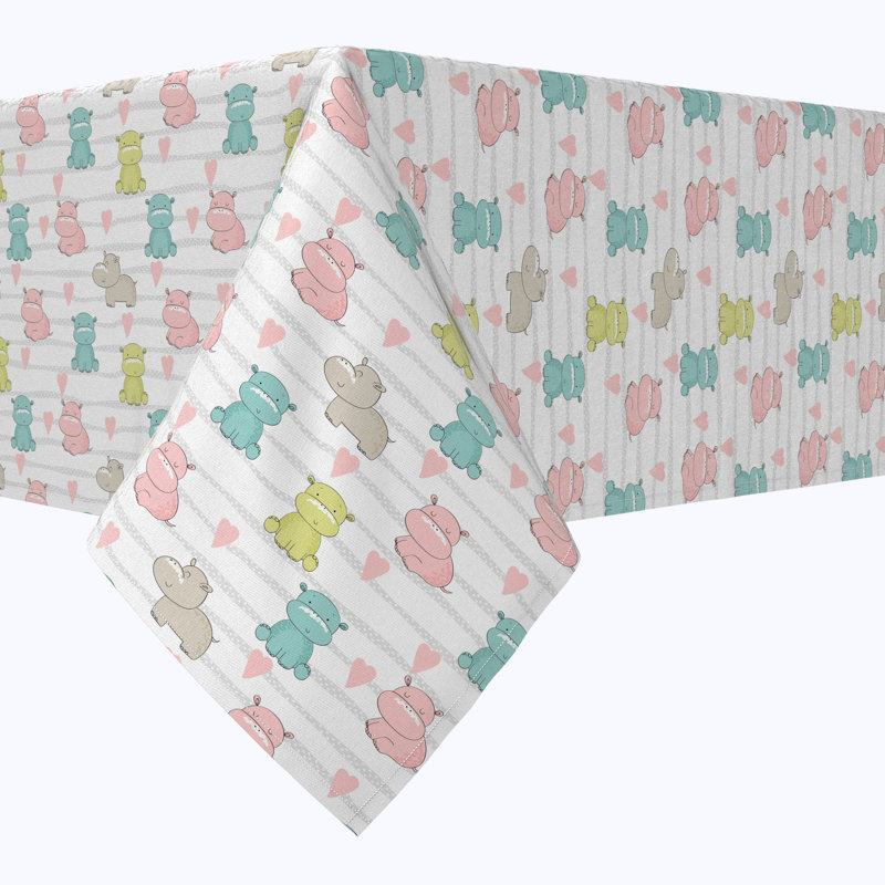 Rectangular Tablecloth, 100% Cotton, 52X104", Pastel Hippos, 104" L x 52" W