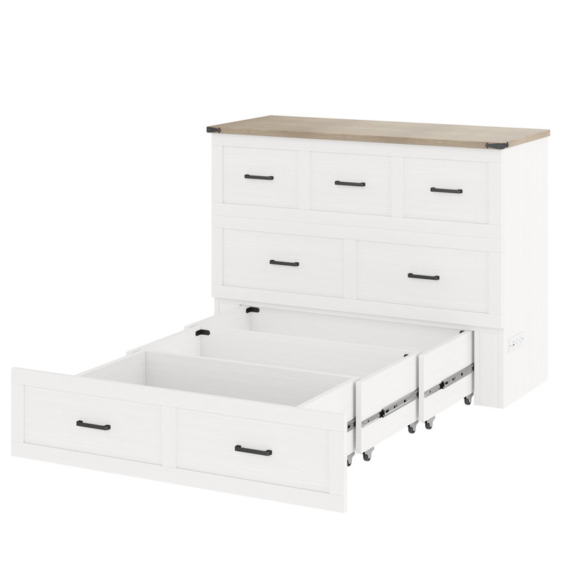 Lit double pleine grandeur avec station de charge et tiroir de rangement, mélange d'espace et de style pliable multifonctionnel pour les appartements
