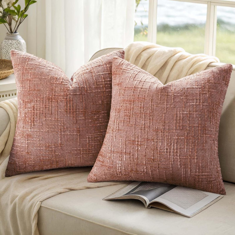 Housses de coussin décoratives en chenille texturée 18 x 18 pouces, Pink
