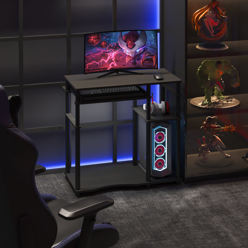 Table de bureau d'ordinateur avec 2 tablettes pour le rangement de bureau et de salon peu encombrant, espresso / noir