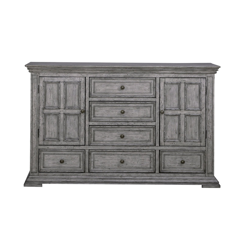 Ensemble de chambre à coucher avec lit à panneaux, commode et miroir Temple Cloud, Grand, Gris