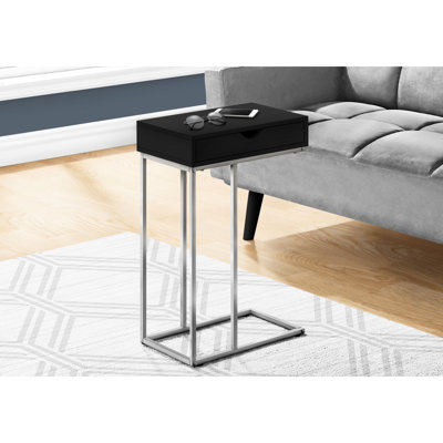 Table de bout moderne avec compartiment de rangement, stratifié noir et métal gris pour les espaces de vie