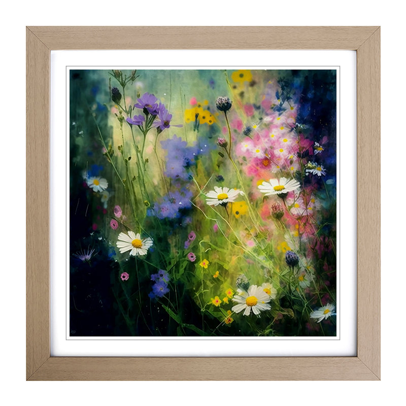 Wildflowers Impressionism No.1 - Single Picture Frame Print on Wood, Oak
