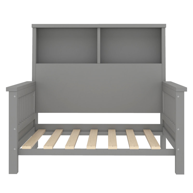 Lit plateforme simple avec tête de lit escamotable, conception escamotable, rails de sécurité de haute qualité, gris, Gris