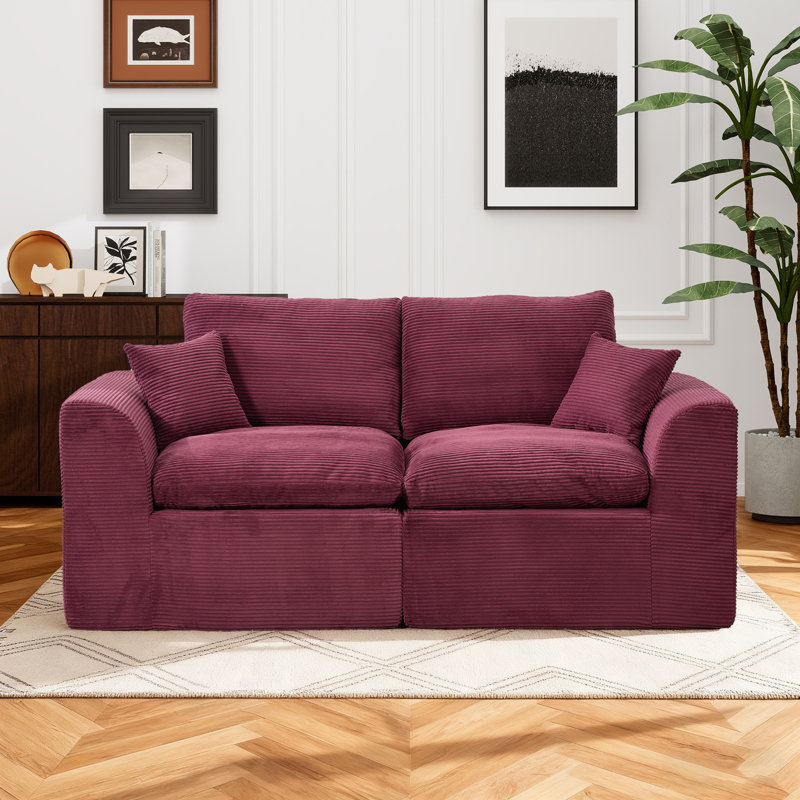 Canapé 80 po pour salon, canapés doubles en velours côtelé avec 2 coussins décoratifs pour les petits espaces, chameau de bureau
