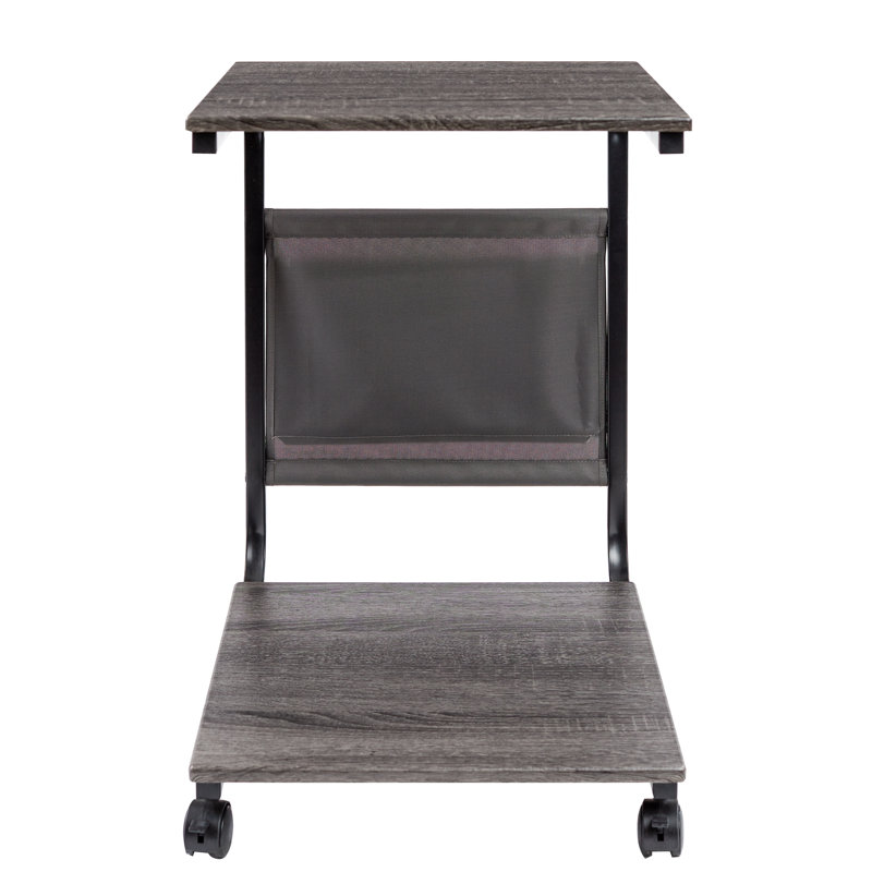 Rustic Ashwood and Black Metal Rolling C-Shaped End Table