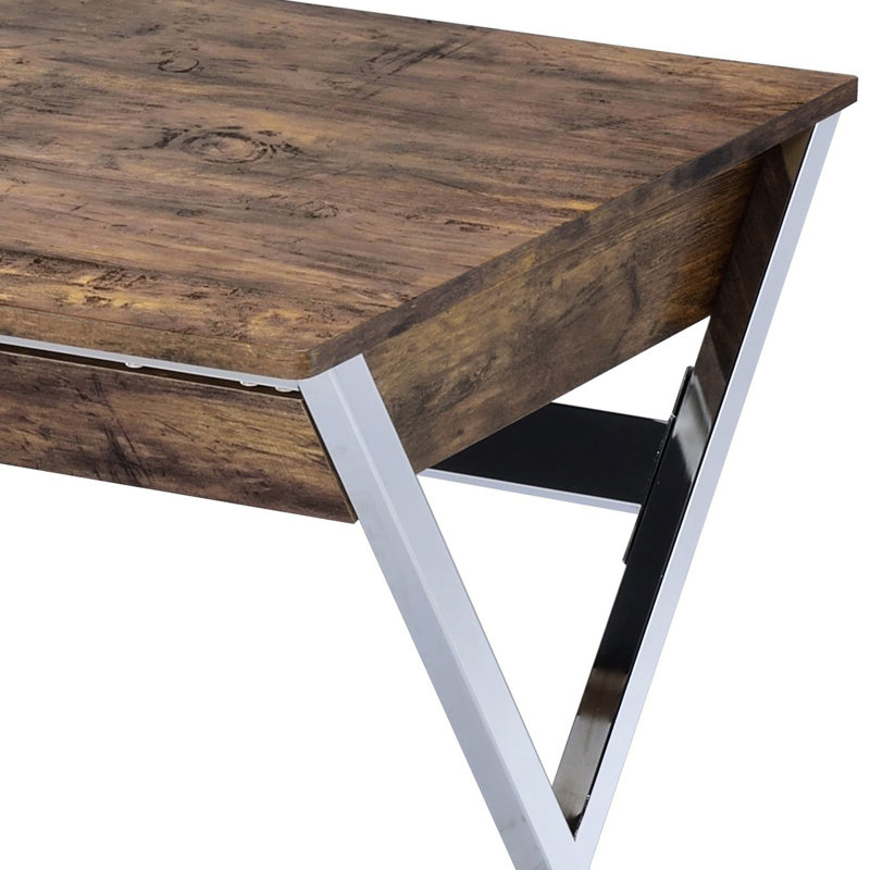 Office Writing Desk With Weathered Oak Texture And Leg Support Feature For A Productive Environment