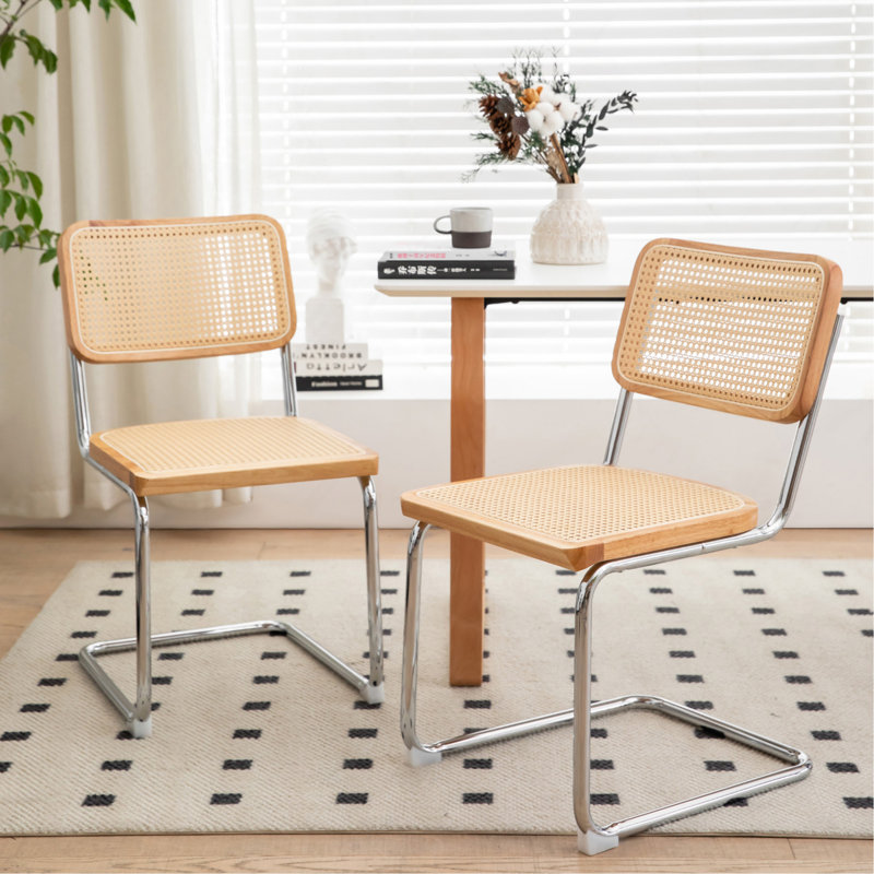 Ensemble de 2 chaises de salle à manger, chaises d'appoint latérales en rotin de velours avec pieds chromés, chaises de style moderne Mid-Century conçues par Breuer, chaises de cuisine de salle à manger rembourrées