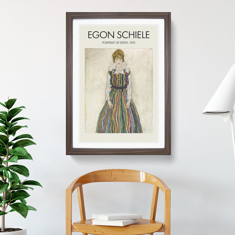 Portrait of Edith Print by Egon Schiele - Picture Frame Painting, Walnut Framed, 48cm H x 36cm W x 2cm D