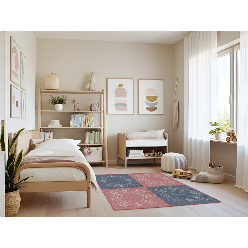 Tapis gris/zone rose à motifs, Rectangle 4 pi x 6 pi