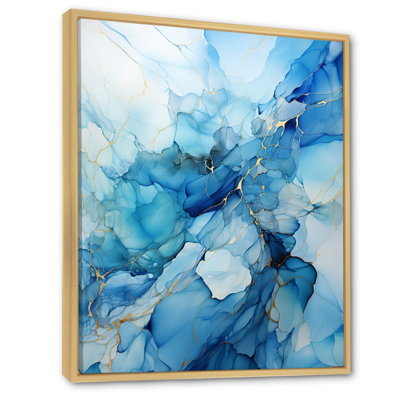 Minimalisme blanc et bleu glacier - reproduction sur toile, Cadre naturel flottant, H 32 po x l 16 po x P 1 po