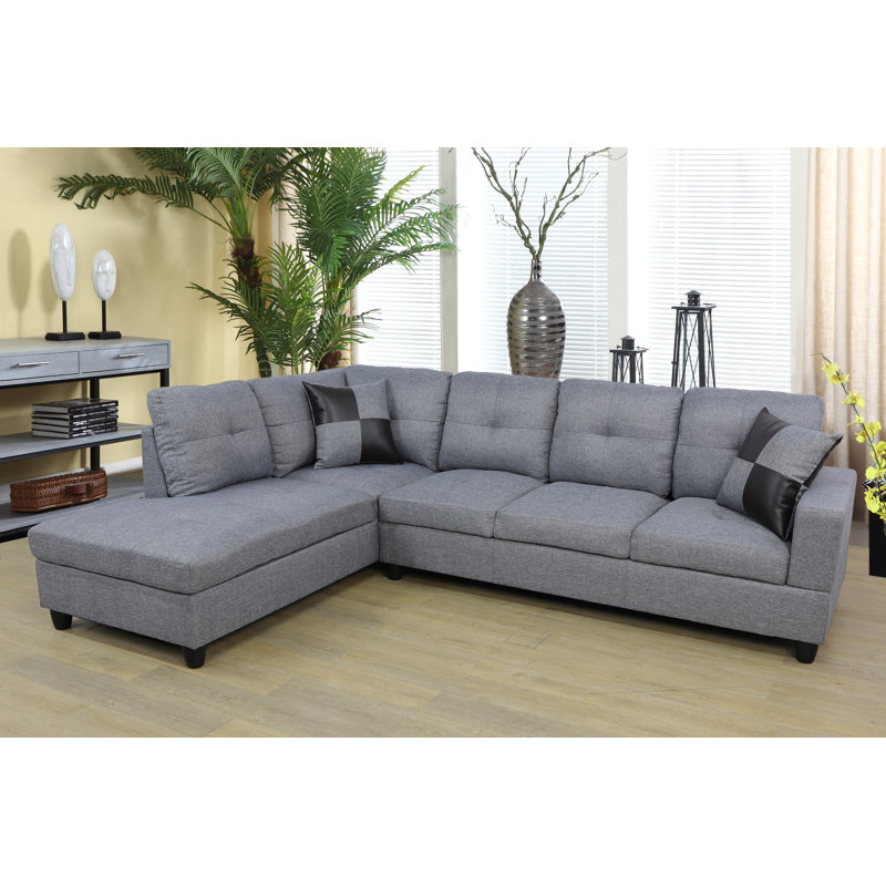 Upholstered Sectional, Left Hand Facing, Gray 100% Linen