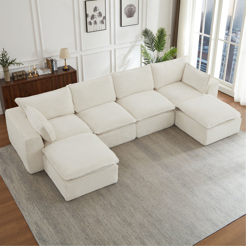 Canapés modulaires Boneless Cloud pour le salon, canapé convertible en U avec repose-pieds, Blanc