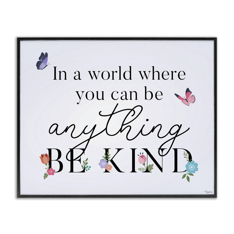 Floral et papillons «Be Kind», estampe numérique, conception de Gigi Louise, H 11 po x l 14 po, Giclée encadrée noir minuit