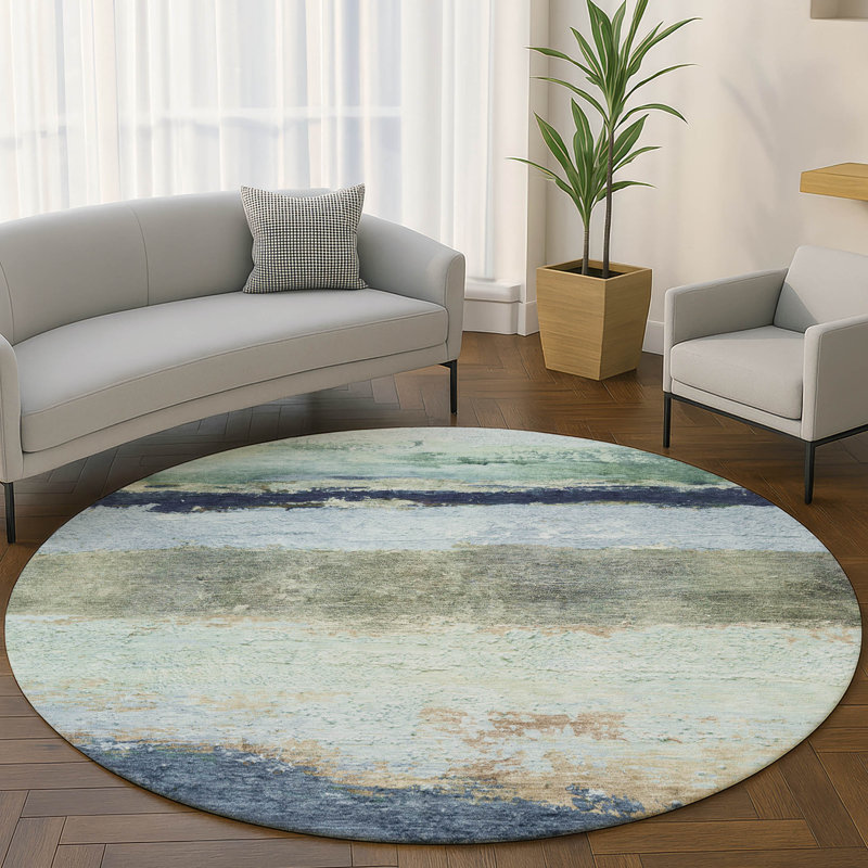 Tapis rayé de qualité supérieure Mayfield, En jean, Rond 8 pi