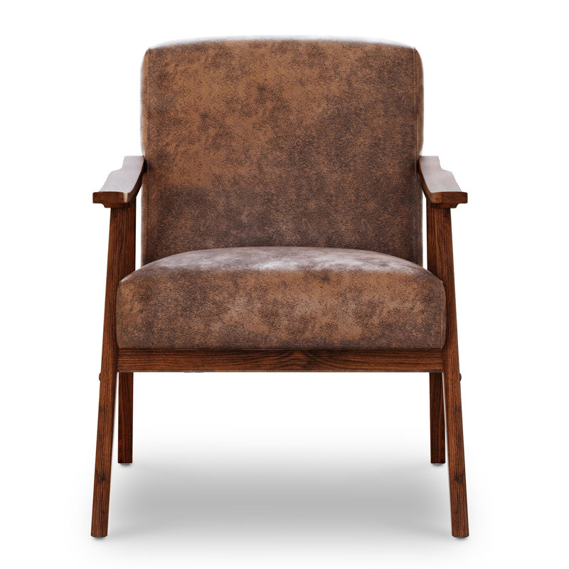 26" Wide Leathaire Fabric Mid Century Upholstered Solid Wood Accent Chairs, Brown, Leathaire Fabric