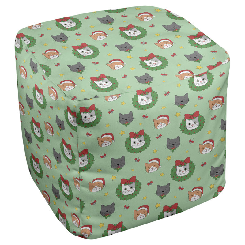 Upholstered Pouf, Green/Yellow